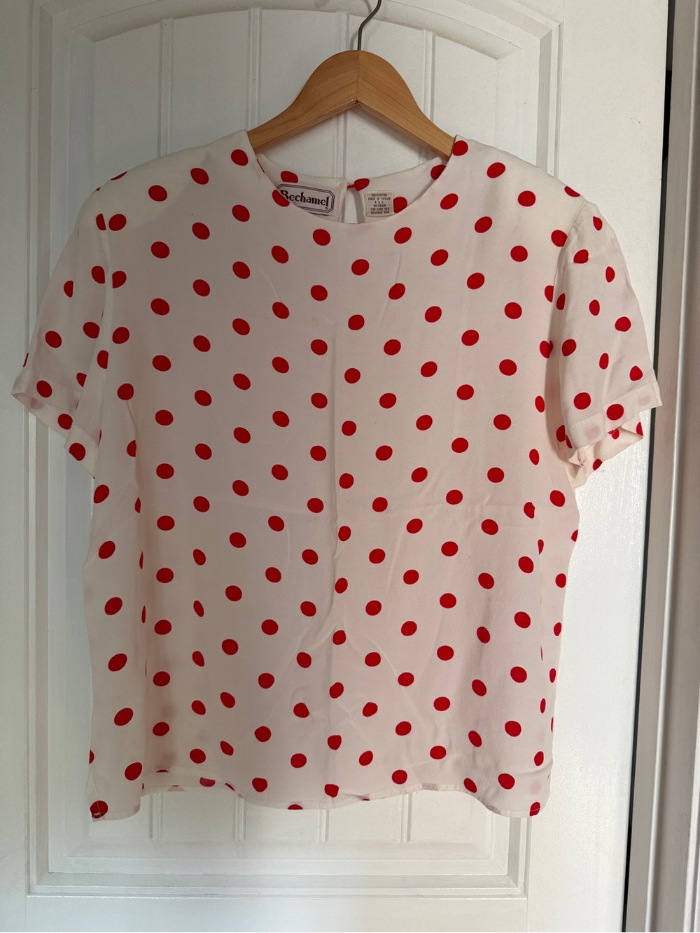 Vintage White & Red Polka Dot Short Sleeve Top